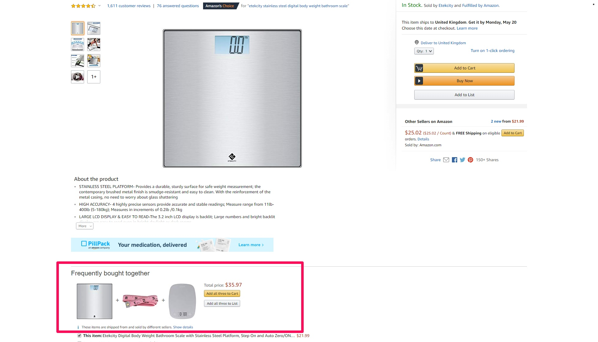 Frequently bought together products on Amazon
