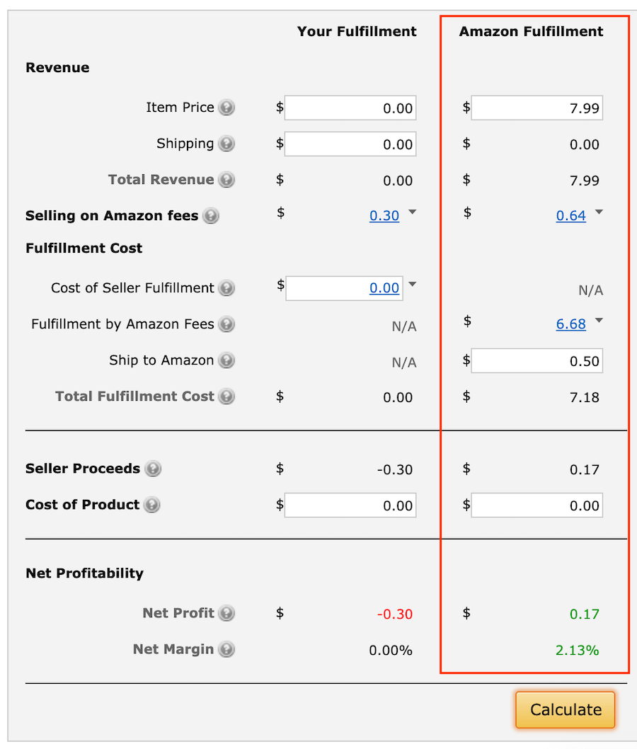 Amazon product profit calculator