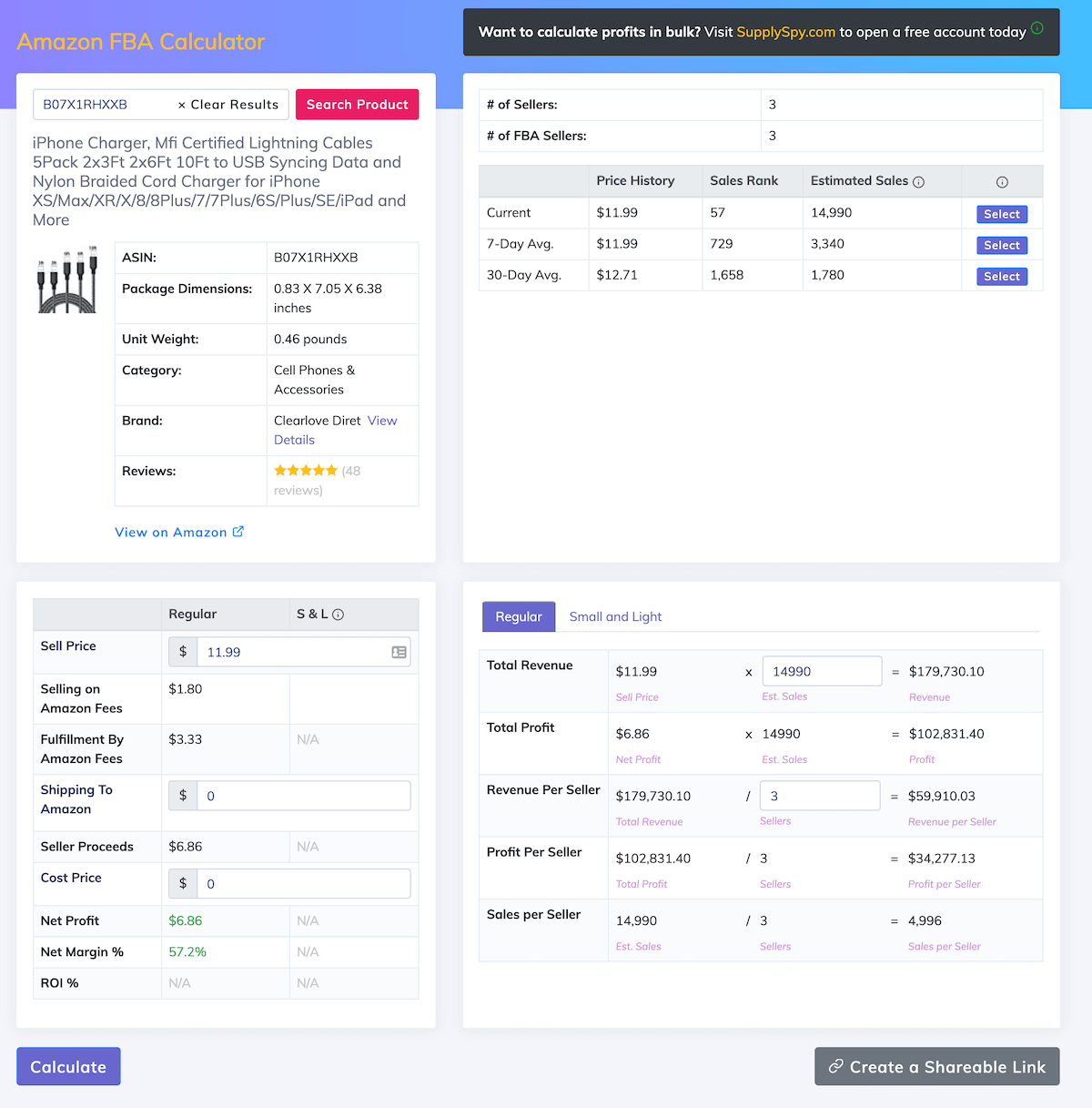 Profitguru product calculator product details