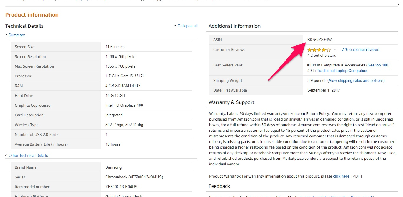 Find product ASIN