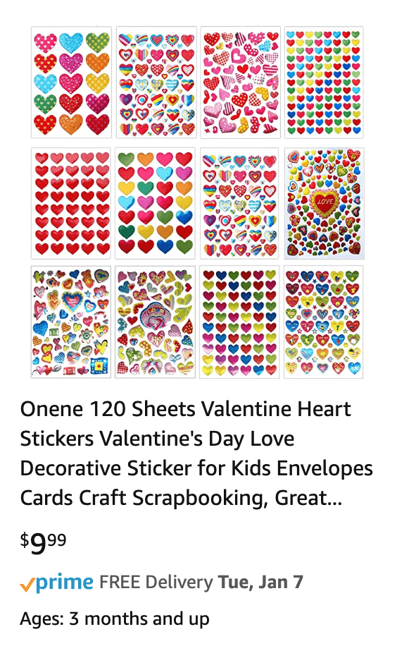 Valentines day 120 sheets heart stickers
