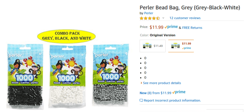 Perler Bead Bag, Grey (Grey-Black-White)