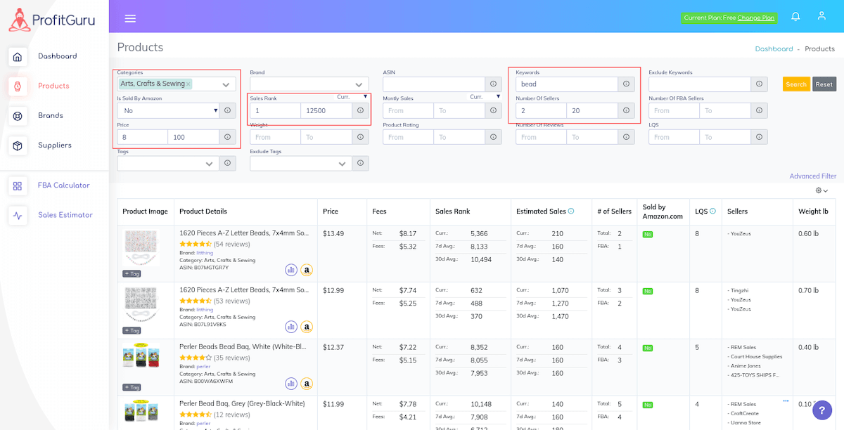 Set products filter